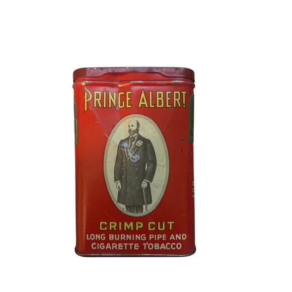 Vintage Prince Albert Tobacco Can 4 1/2"x3" Red Hinged Lid Slightly Dented - Picture 1 of 5